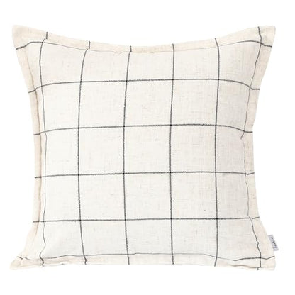 Pure Linen Plaid Throw Pillow Covers 22x22, Set of 2, White - color: White, size: 22x22inch