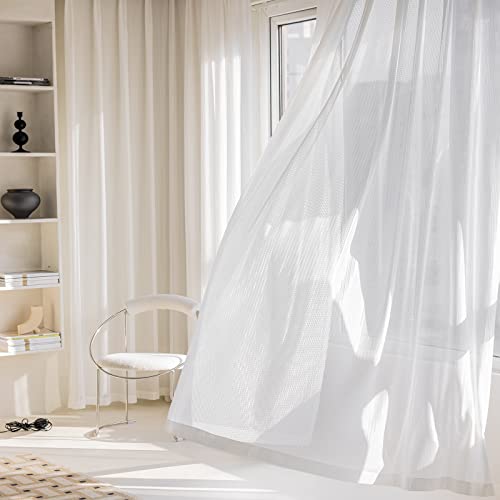 2 Panels Set Sheer Curtains 108 inch Length White 52" W x 108" L - color: White, size: 52"W x 108"L (Pack of 2)
