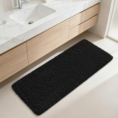 Bathroom Runner Rug 60"x24", Non Slip Fluffy Long Bath Mat, Black - color: Black, size: 60" x 24" (Rectangular)