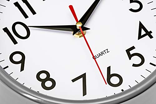 Bernhard Products Silver Wall Clock 8" Silent Non-Ticking Quality Quartz Battery Operated Clock for Home Kitchen Bedroom Bathroom Classroom Nursery Room Easy to Read - color: Silver