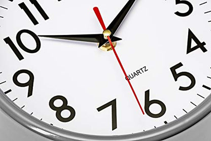 Bernhard Products Silver Wall Clock 8" Silent Non-Ticking Quality Quartz Battery Operated Clock for Home Kitchen Bedroom Bathroom Classroom Nursery Room Easy to Read - color: Silver