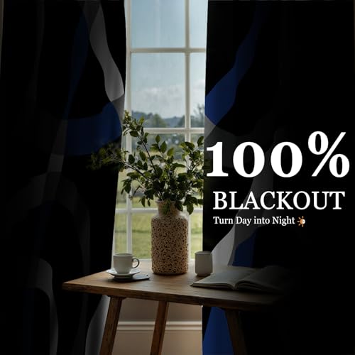 weesire Black and Blue Blackout Curtains, 52 x 96 Inch, Grommet, 2 Panels - color: P1-blue, size: 52"W x 96"L (Pack of 2)