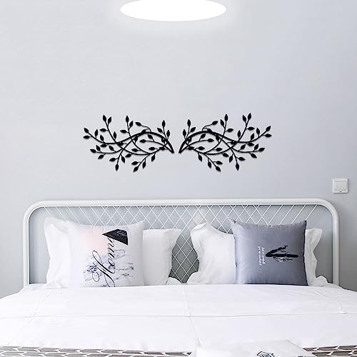 Metal Tree Leaf Wall Decor, Olive Branch Art Bed Hanging Sculptures. - color: Olive Branch-Black