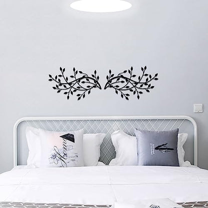 Metal Tree Leaf Wall Decor, Olive Branch Art Bed Hanging Sculptures. - color: Olive Branch-Black