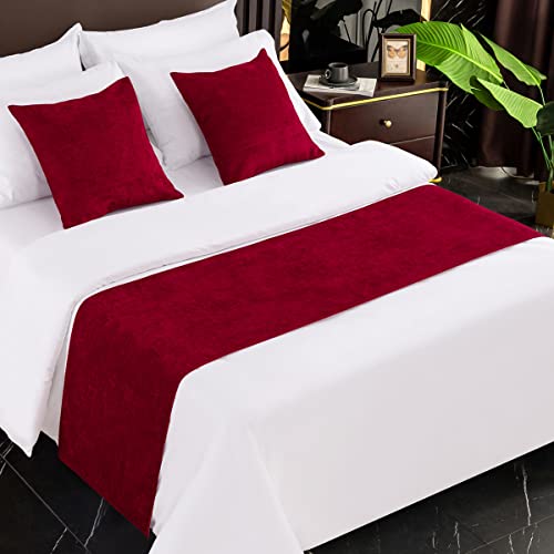 AMBERIS Bed Runner Red, Chenille Soft No Fading Modern Bed Scarf (Pillowcases Sold Separately) - color: Red, size: 6'11" x 1'8" (for 1.5m Bed)