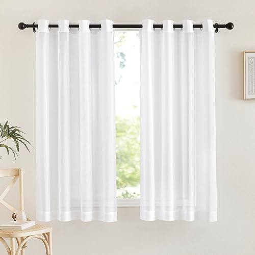 NICETOWN Sheer Window Panel Curtains - Grommet Top Gauzy Sheer Drapes Lightweight Breathable Panels for Windows (2-Pack, 54 Wide x 63 inch Long, White) - color: White, size: 54"W x 63"L (Pack of 2)