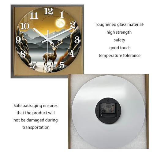 XNM 12 Inch Deer Glass Wall Clocks Battery Operated - color: Brown3, size: 12 Inch