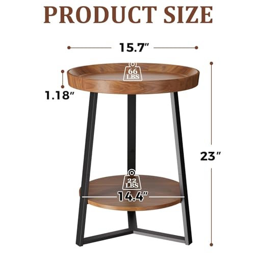 Gadroad Round End Table with Storage Shelf, Brown - color: Brown, size: 15.7"D x 15.7"W x 23"H (no Charging Station)