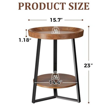 Gadroad Round End Table with Storage Shelf, Brown - color: Brown, size: 15.7"D x 15.7"W x 23"H (no Charging Station)