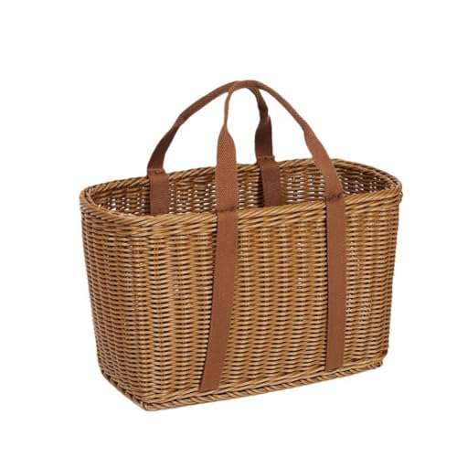 Wicker Shopping Basket with Handles – Reusable Handwoven Market Basket for Groceries, Farmers Market, Foraging, Picnic, Flower Gathering & Home Storage – Lightweight Wicker Tote (M) - size: Medium: 12.2 x 6.3 x 8.7 inches
