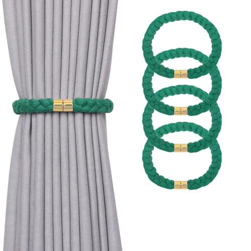NICEEC 4 Pack Natural Cotton Rope Magnetic Curtain Tiebacks Elegant Twisted Braid Style Drape Tie Backs Soft Hand-Woven Rope Curtain Holdbacks for Home & Office Window Draperies (Green-02) - color: Green-02, size: 4 Pack