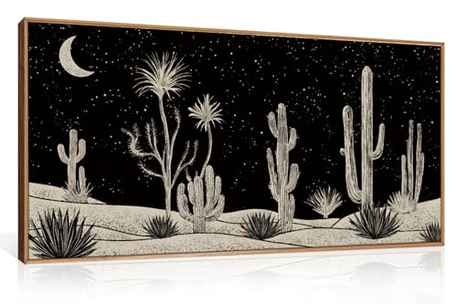 DRACIT Desert Night Cactus Framed Wall Art Set,Modern Southwestern Black and White Wall Decor,Nature Rustic Moon and Stars Artwork for Living Room,Bedroom-40 x20 - color: Desert Cactus Wall Art, size: 40"L x 20"W