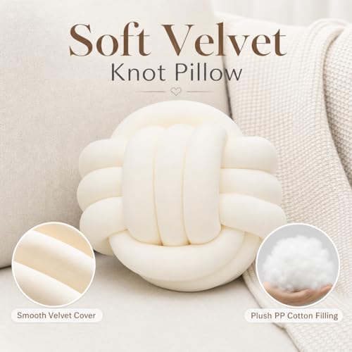 Petrella Cream Knot Pillow Ball, 8 Inch Decorative Pillow for Couch and Bed - color: A1-ivory, size: 8inch