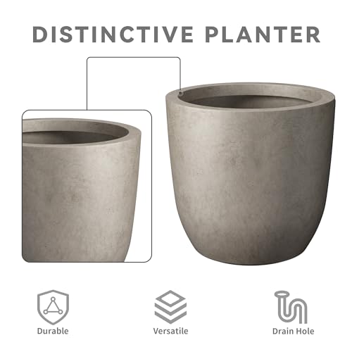 Kante Accent Round Curved Weathered Concrete Planter 13.3" Dia, Outdoor - color: Weathered Concrete, size: 13.4"d
