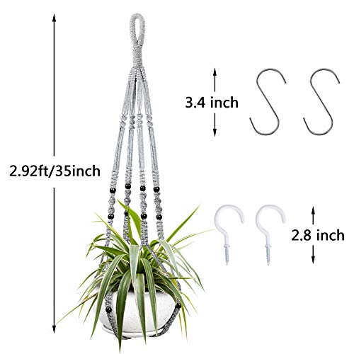 Augshy 2 Packs Macrame Hanging Planter, Indoor Hanging Planter Basket with Wood Beads Decorative Macrame Pot Hanger for Home Decor (Grey) - color: Gray, size: 35 Inches
