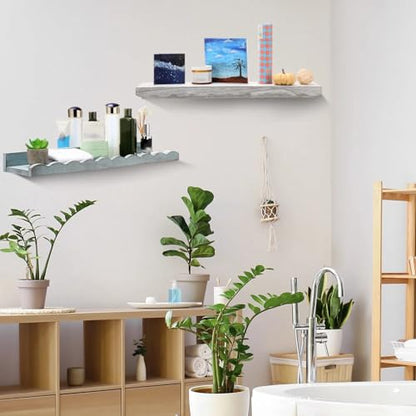 Suzile 2 Pcs Scalloped Floating Wall Shelves,23",White, Blue - color: White, Blue, size: 23"