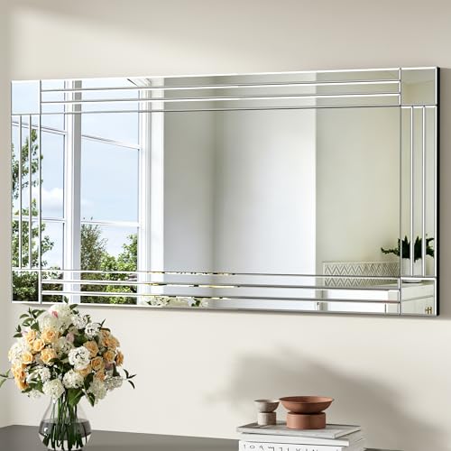 47" x 24" Decorative Wall Mirror, Large Silver Rectangle Bathroom Mirror - color: Silver5, size: 24"L x 47"W