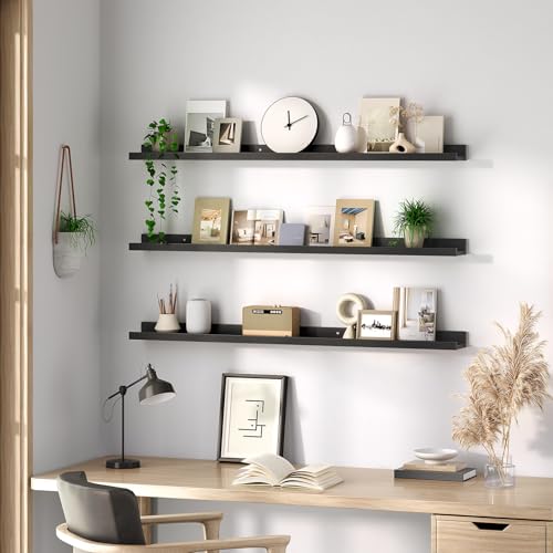 HOOBRO Floating Shelves, Wall Shelf Set of 3, 47.2 Inches Hanging Shelf - color: Black, size: 47.2 Inches