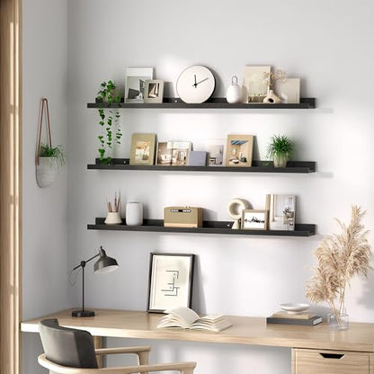 HOOBRO Floating Shelves, Wall Shelf Set of 3, 47.2 Inches Hanging Shelf - color: Black, size: 47.2 Inches