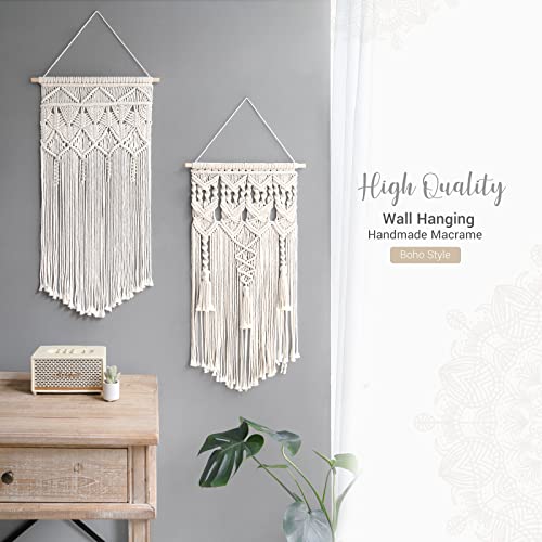 Mkono 2 Pcs Macrame Wall Hanging, Boho Woven Chic Tapestry Decor, Ivory - size: Large