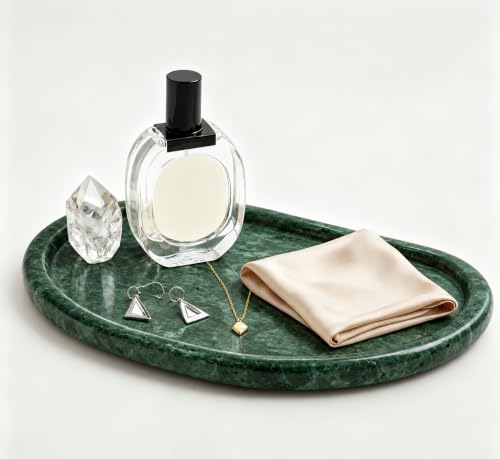 Natural Marble Vanity Tray,Special-Shaped Jewelry Tray for Bathroom - color: Indian Green, size: 9.1" x 6.3" x 0.6"