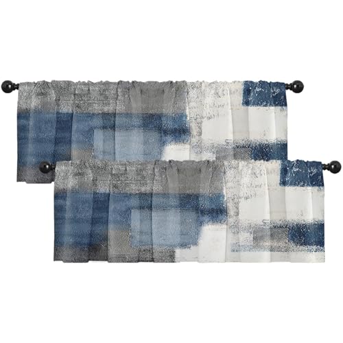 Emvency Valances for Windows, 2 Pack, 52x12 Inch, Blue Grey - color: Abstract Blue Grey, size: 52"W x 12"L (Pack of 2)