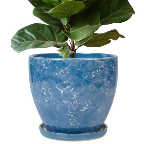 Ceramic Flower Pot - 10 Inch Planter with Drainage Hole and Saucer, Modern Large Planters, Decorative Plant Pot for Indoor Ourdoor, Room Home Garden Porch Decor, Plant Lover Gifts, Blue - color: Sky Blue, size: 10 Inch