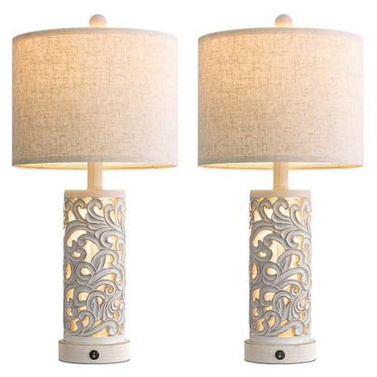 OYEARS 22'' Table Lamp Set of 2 for Living Room,Farmhouse Lamp for Bedroom - color: Farmhouse White