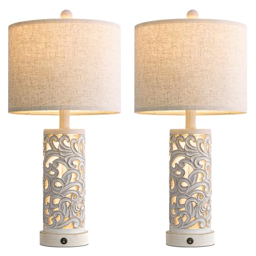 OYEARS 22'' Table Lamp Set of 2 for Living Room,Farmhouse Lamp for Bedroom - color: Farmhouse White