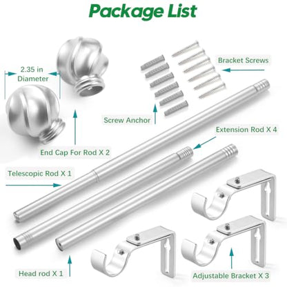 LLPJS Curtain Rods 16-92", 1 in Adjustable Silver Rod with Finials, 1 Pack - color: Satin Silver, size: 16" to 92" - 1 pack