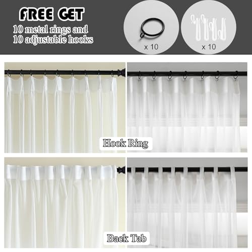 Off White Pinch Pleated Sheer Curtain 102 Inches Long Floor to Ceiling Thin - color: Off White, size: 50"W x 102"L (Pack of 1)