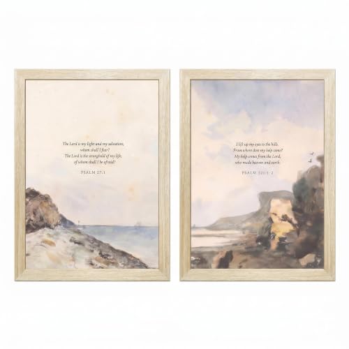 Framed Coastal Canvas Wall Art Beach Home Decor 2Pcs 12x16 Inch | Neutral Scripture Inspired Painting Prints Picture Poster for Living Room Bedroom Office Vintage Ocean Style Ready to Hang - color: Coastal Scripture 020, size: 16"L x 12"W