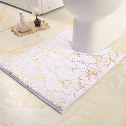 QJHOMO White and Gold U Shaped Toilet Rug Marble Contour Bath Mat 20x24 in - color: White and Gold, size: 1'8" x 2' (U-Shape)