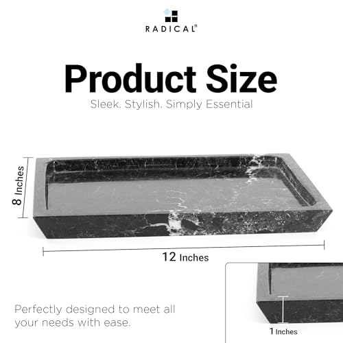 Rectangle Marble Tray for Vanity & Bathroom Counter, 12" Serving Tray - color: Black