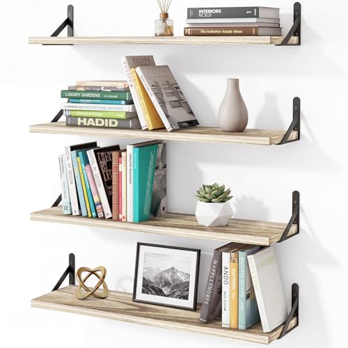 YGEOMER 23.6 in Floating Shelves for Wall, Light Carbonized Brown, Set of 4 - color: Light Carbonized Brown, size: 23.6 inches