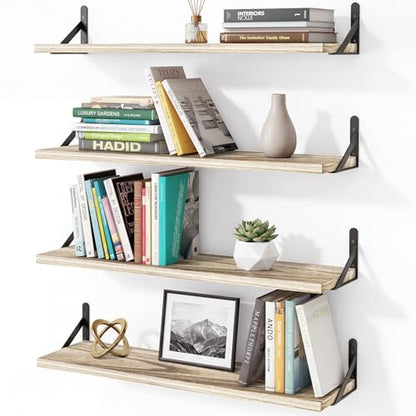 YGEOMER 23.6 in Floating Shelves for Wall, Light Carbonized Brown, Set of 4 - color: Light Carbonized Brown, size: 23.6 inches