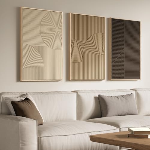 Large 3D Framed Neutral Abstract Wall Art for Living Room, 3 Piece 24x36 In - color: Neutral --B, size: 24"w X 36"h X 3pcs
