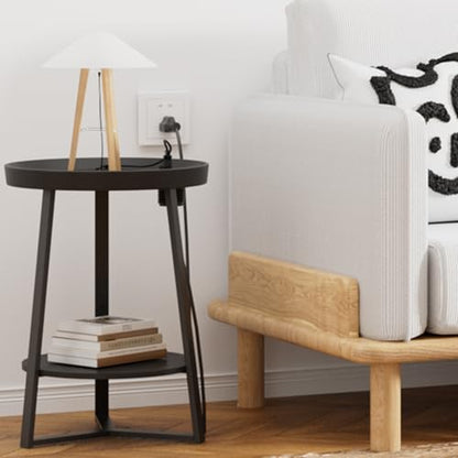 Gadroad Round End Table with Charging Station, Black - color: Black, size: 15.75"D x 15.75"W x 23"H (with Charging Station)