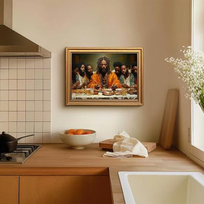 Black Jesus Wall Art Gold Framed Modern Last Supper Picture 16x24 Inch - color: Dinner, size: 24"L x 16"W