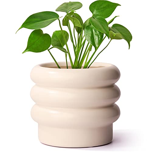 Ceramic Plant Pot, 6 Inch White Ceramic Planter with Drainage Holes - color: Creamy White