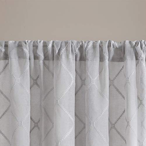 Madison Park Embroidered Diamond Irina Sheer Curtain 50x95 Grey - color: Grey, size: 50"W x 95"L (Pack of 1)