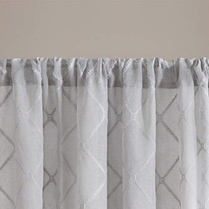 Madison Park Embroidered Diamond Irina Sheer Curtain 50x95 Grey - color: Grey, size: 50"W x 95"L (Pack of 1)
