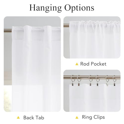 NICETOWN Non-See-Through White Sheer Curtains, W52xL84, 2 Panels - color: White, size: 52"W x 84"L (Pack of 2)