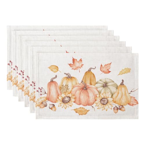 QIYI Fall Placemats Set of 6, 12"x18" Linen Place Mats, Pumpkin Harvest - color: Pumpkin Harvest, size: Set of 6