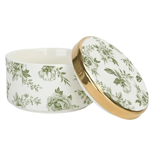 Sweet Water Decor Green Delft Round Trinket Box, Jewelry Storage for Bathroom Counter or Nightstand, Ring Holder for Bridal Shower, Wedding, or Home, Elegant Jewelry Holder & Organizer for Women - style: Green Delft