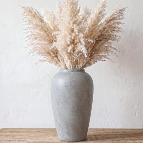Ceramic Vase Home Decor, Vintage Vase, Wide Mouth Farmhouse vase (11.8”h-Vintage Grey) - color: 11.8”h-vintage Grey