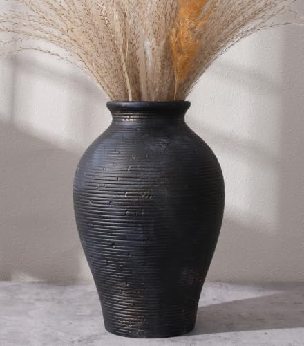 Ceramic Flower Vase Home Decor, 9 in Farmhouse Table Vases Rustic Vintage Living Room Kitchen Bedroom Pottery Decorative Vases for Flowers House Shelf Office Coffee Desk Dining Entryway, Black Gold - color: 9 in - Black Gold