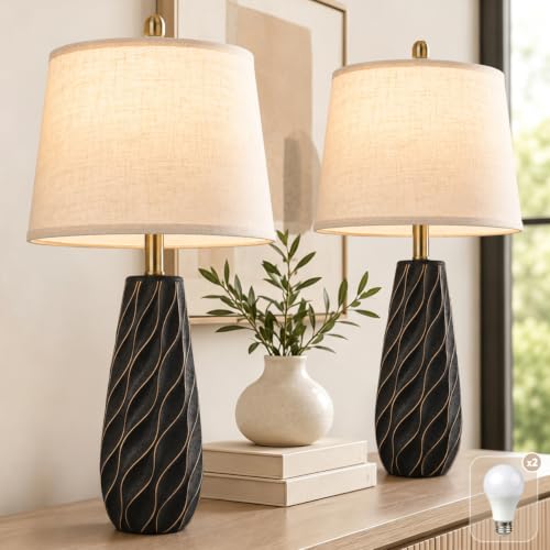 27" Ceramic Table Lamps Set of 2, Modern Lamps, Large Black Lamps - color: Black
