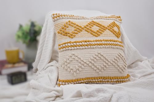 TreeWool 100% Cotton Woven Throw Pillow Cover (Pack of 1, 18" x 18", Yellow) - color: Yellow
