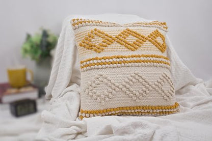 TreeWool 100% Cotton Woven Throw Pillow Cover (Pack of 1, 18" x 18", Yellow) - color: Yellow